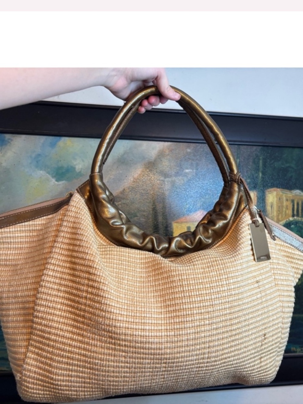 FURLA Authentic Vintage Straw Hobo Shoulder Bag Italian Leather 🤎🌾👜 - Picture 15 of 15